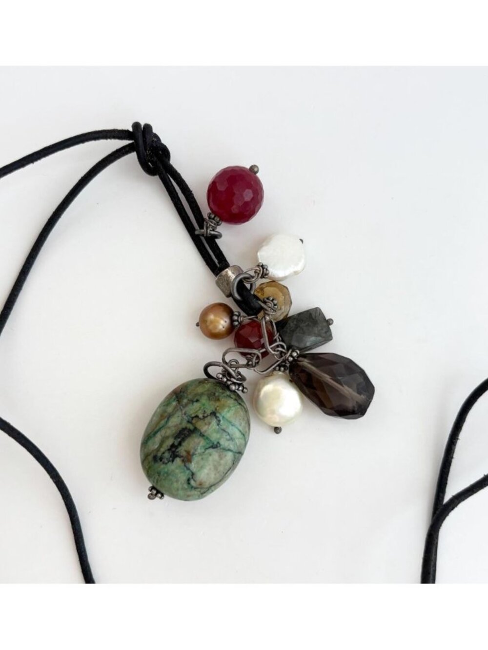 Multi Colored Stone Vintage Statement Pendant Necklace - 28"